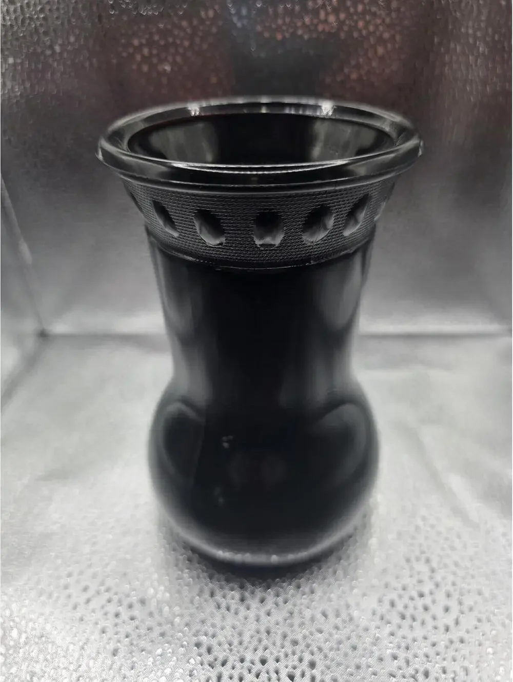 Vintage Black Amethyst Art Deco Bud Vase Openwork Rim Depression Glass